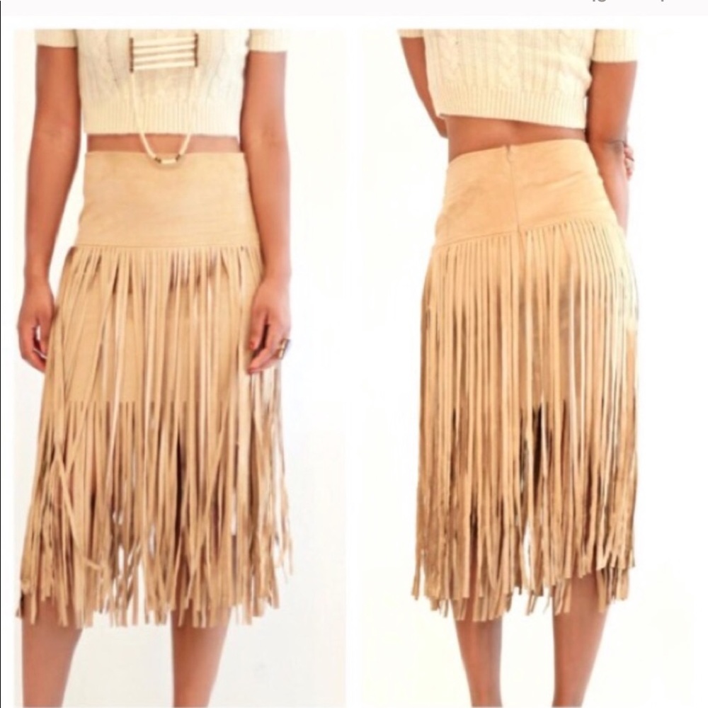 Faux Suede Fringe Midi/ Mini Skirt sz M
